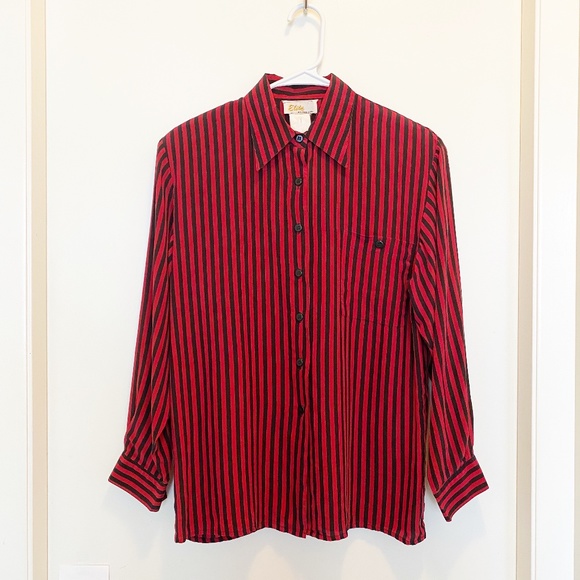 Elite - Vintage Stripe Red and Black Button Up S/M - Picture 1 of 8